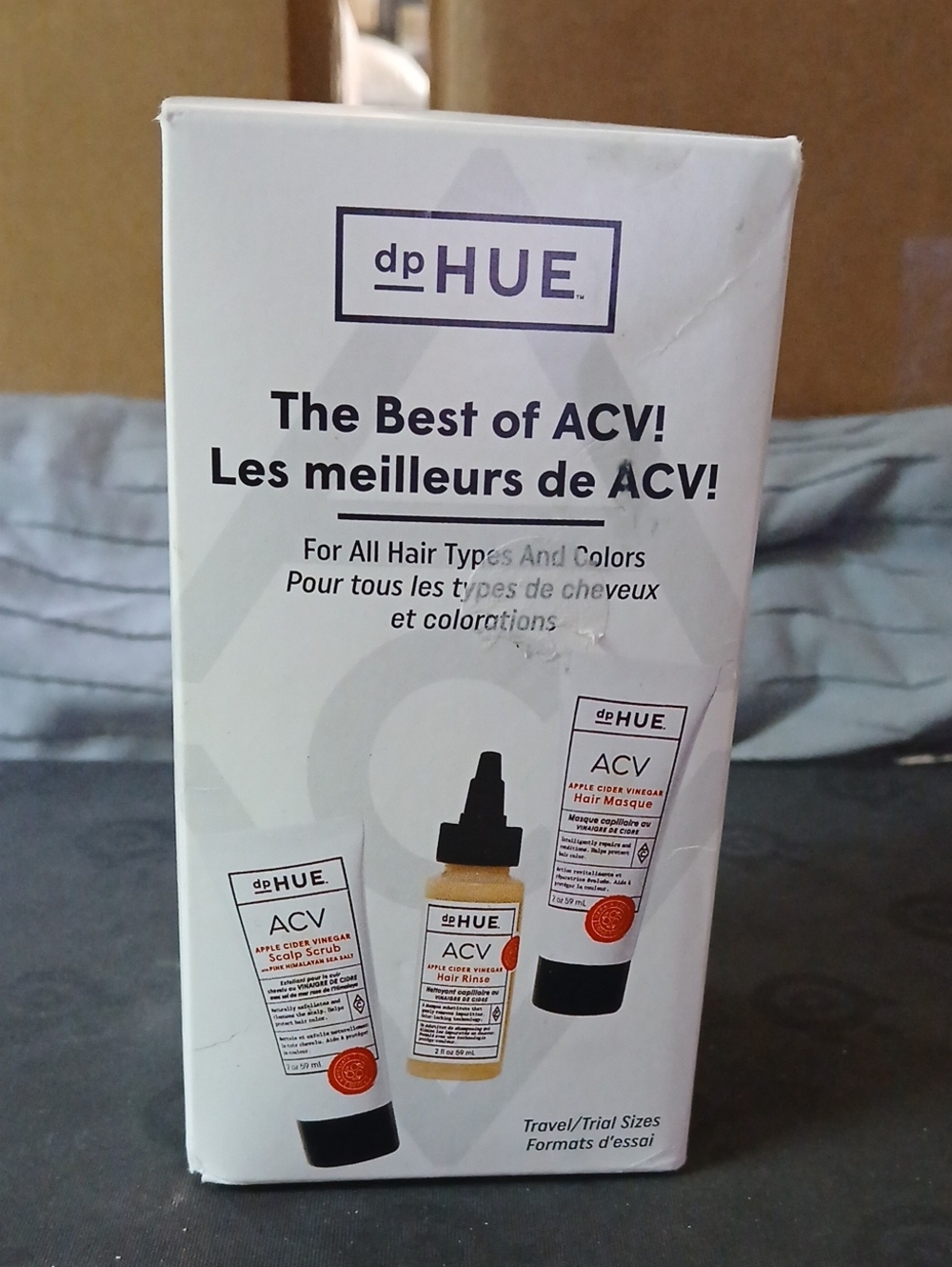 DpHUE ACV Hair Care Trio - Scrub, Masque, Rinse New In Sealed Box Travel Size